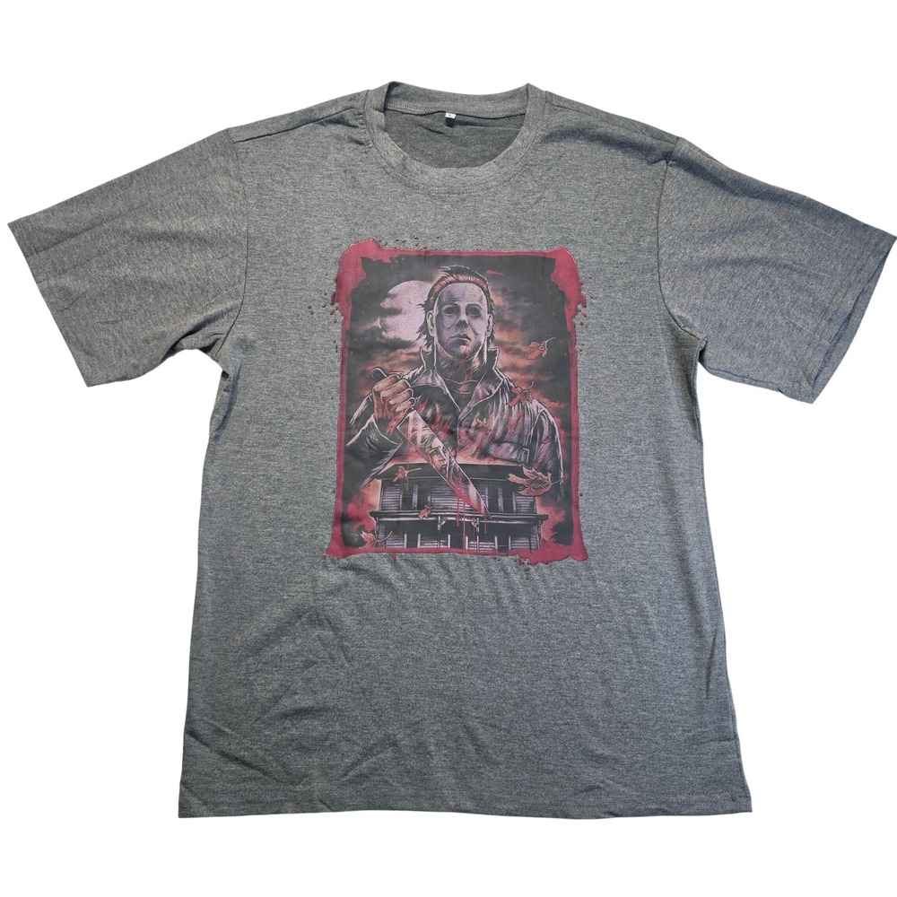 Halloween Michael Myers Horror Graphic T-Shirt Mens Small Heather Grey Slasher
